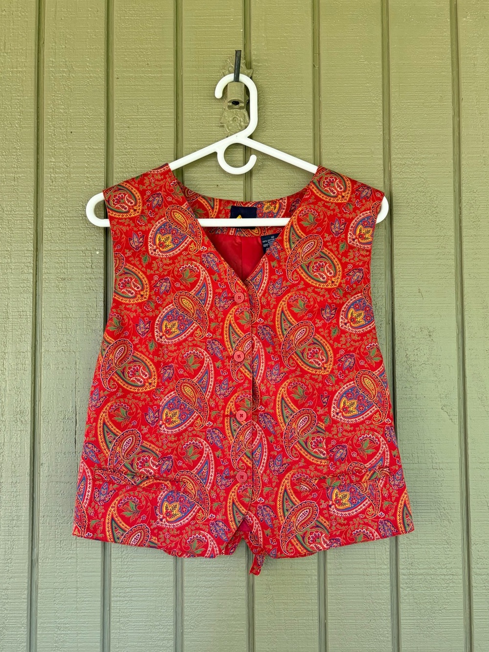 Vintage 90s Lizsport Red Paisley Cotton Lined Vest - Size 10